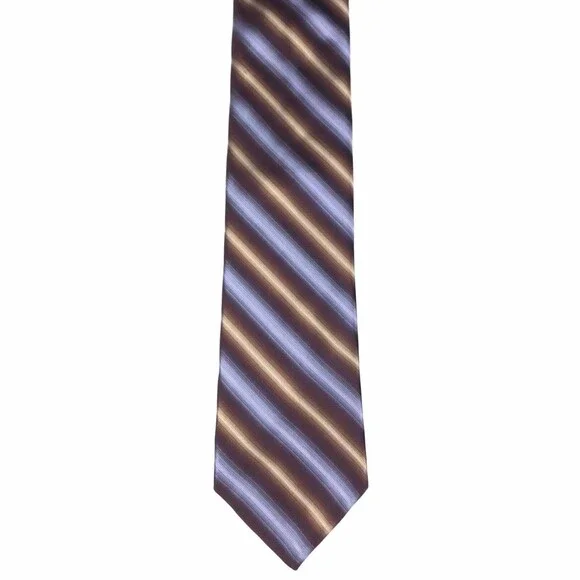 IKE BEHAR Men's 100% Silk Tie Hand Tailored Brown Purple Beige Striped Necktie - Picture 3 of 10
